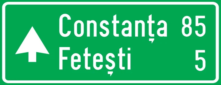 Confirmarea direcției de mers pe autostradă spre localități mai importante și distanțele până la acestea