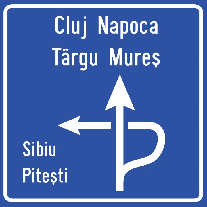 Presemnalizarea direcțiilor la o intersecție denivelată de drumuri