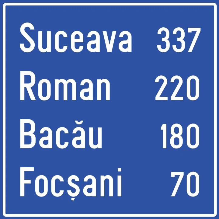Confirmarea direcției de mers spre localități mai importante și distanțele până la acestea