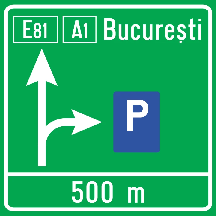 Presemnalizare pe autostradă pentru parcare